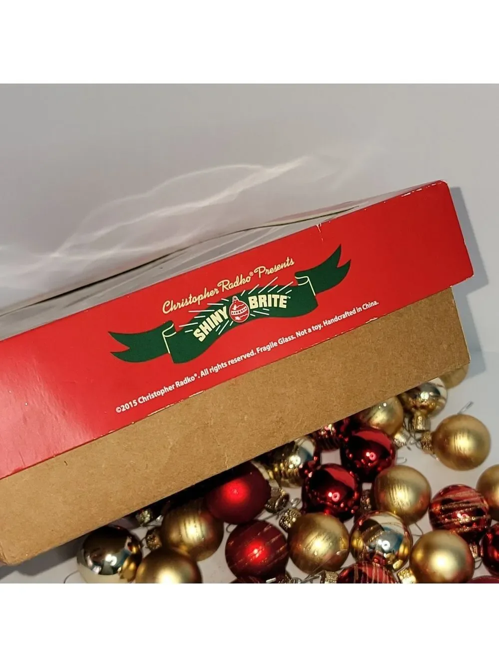 Christopher Radko SHINY BRITE 50 Mini CHRISTMAS ORNAMENTS Red Gold Glitter